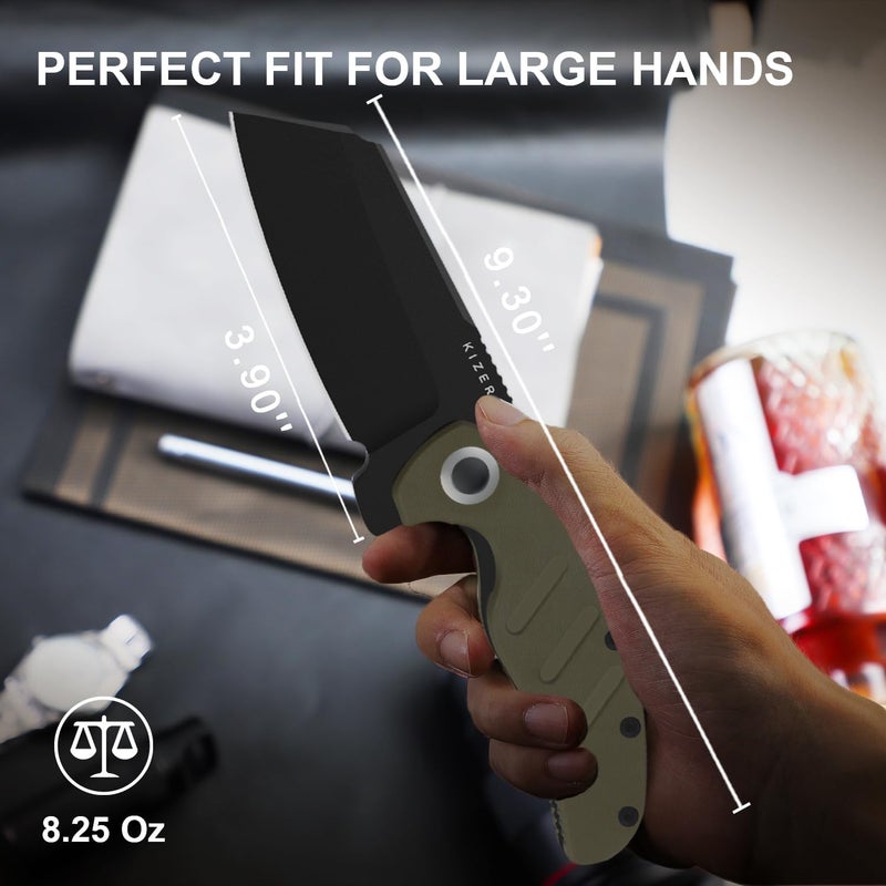 KIZER C01C XL Sheepdog Pocket Knife, 3.9" D2 Sheepsfoot Blade EDC Folding Knife with Green G10 Handle, Liner Lock, Flipper, and Pocket Clip, Camping Survival Knives for Men Women, V5488M1 - Image 2